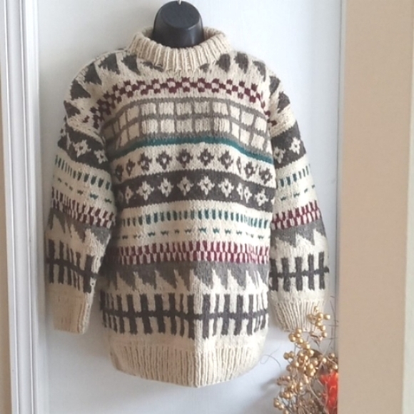 wool Other - Chunky Knit 100 % Wool Print Handmade Sweater